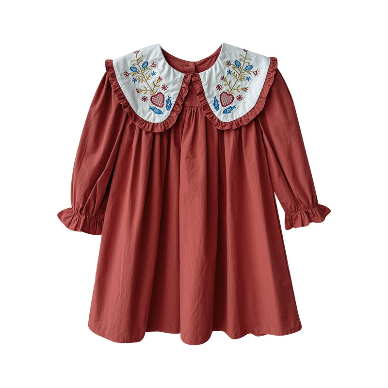 Vintage Collectible Baby Dolls - Prinzessinnen-Stil Langarm-Puppenkragen-Kleid mit Stickerei für Mädchen,
